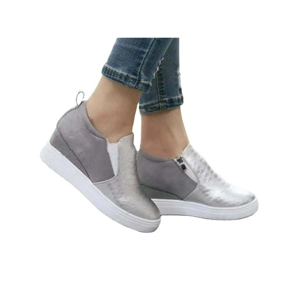High Top Sneakers for Women Platform Slip On Lightweight Zipper Casual Walking Shoes 
